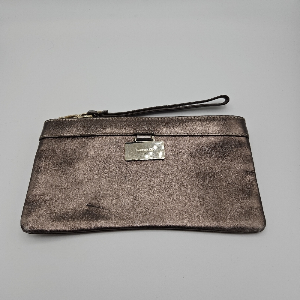 kate spade leather clutch wristlet purple-bronze